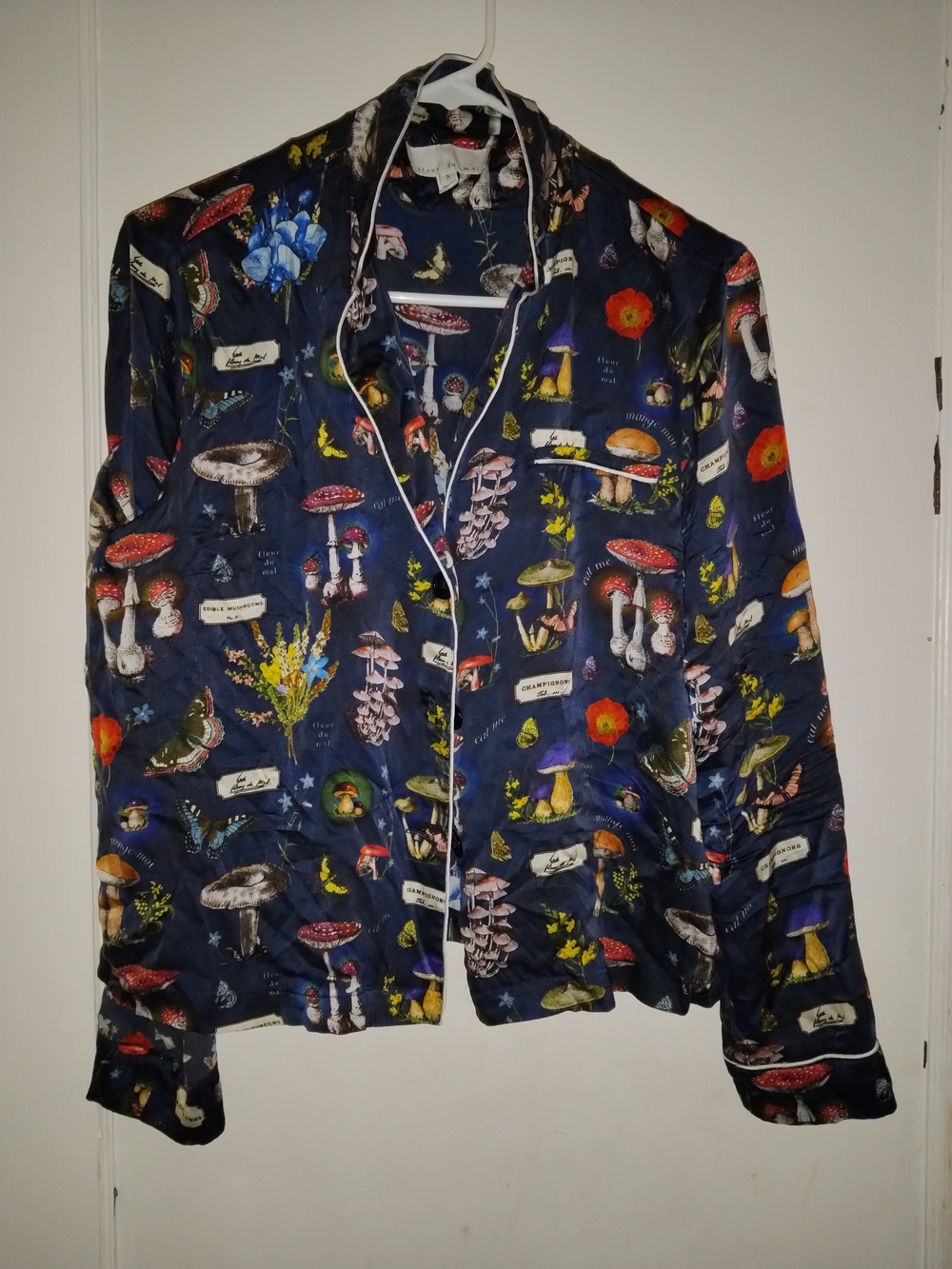 Navy Botanical Mushroom-Print Women's Pajama Top